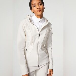 Bogner Full-Zip Hooded Fleece Quilted Panel Ivory Jacket Size 8